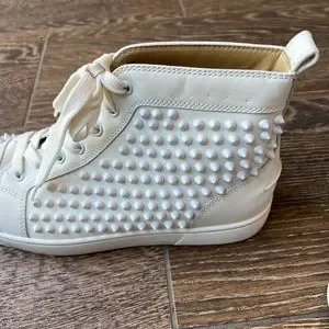 CHRISTIAN LOUBOUTIN Size 6.5 Gold White Leather High Top Lace Up Shoes Louis leather high-top sneakers in white - Christian  main image 2